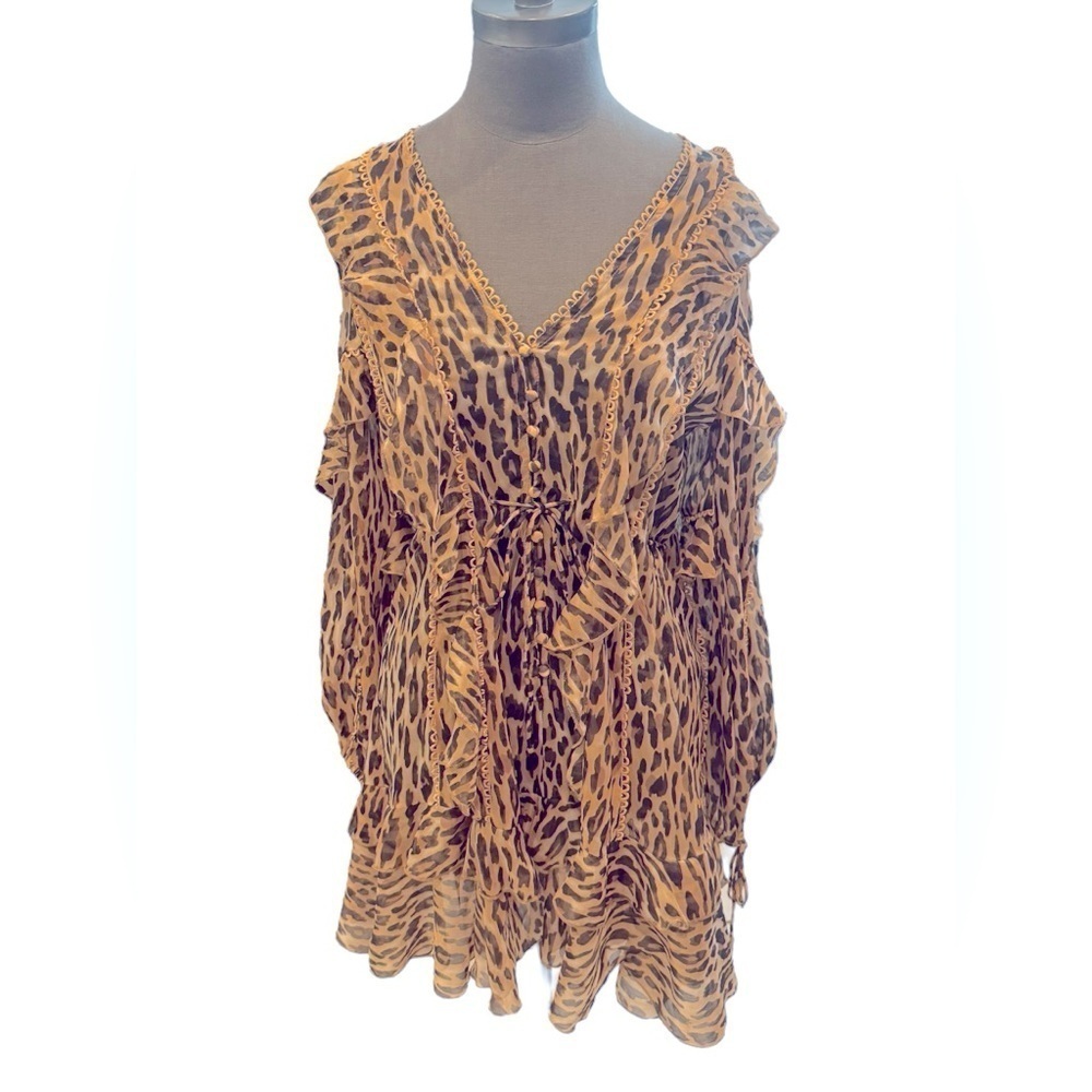ASOS DESIGN Leopard Lace Ruffle Mini Dress Small